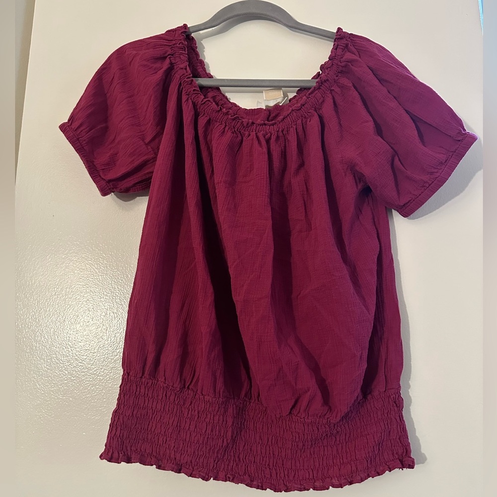Michael Kors Puffy Magenta Short Sleeve Blouse - Medium